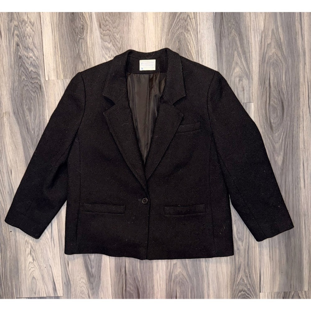 Vintage Pendleton 100% Wool Blazer Jacket Womens XL Black Tweed Single Button